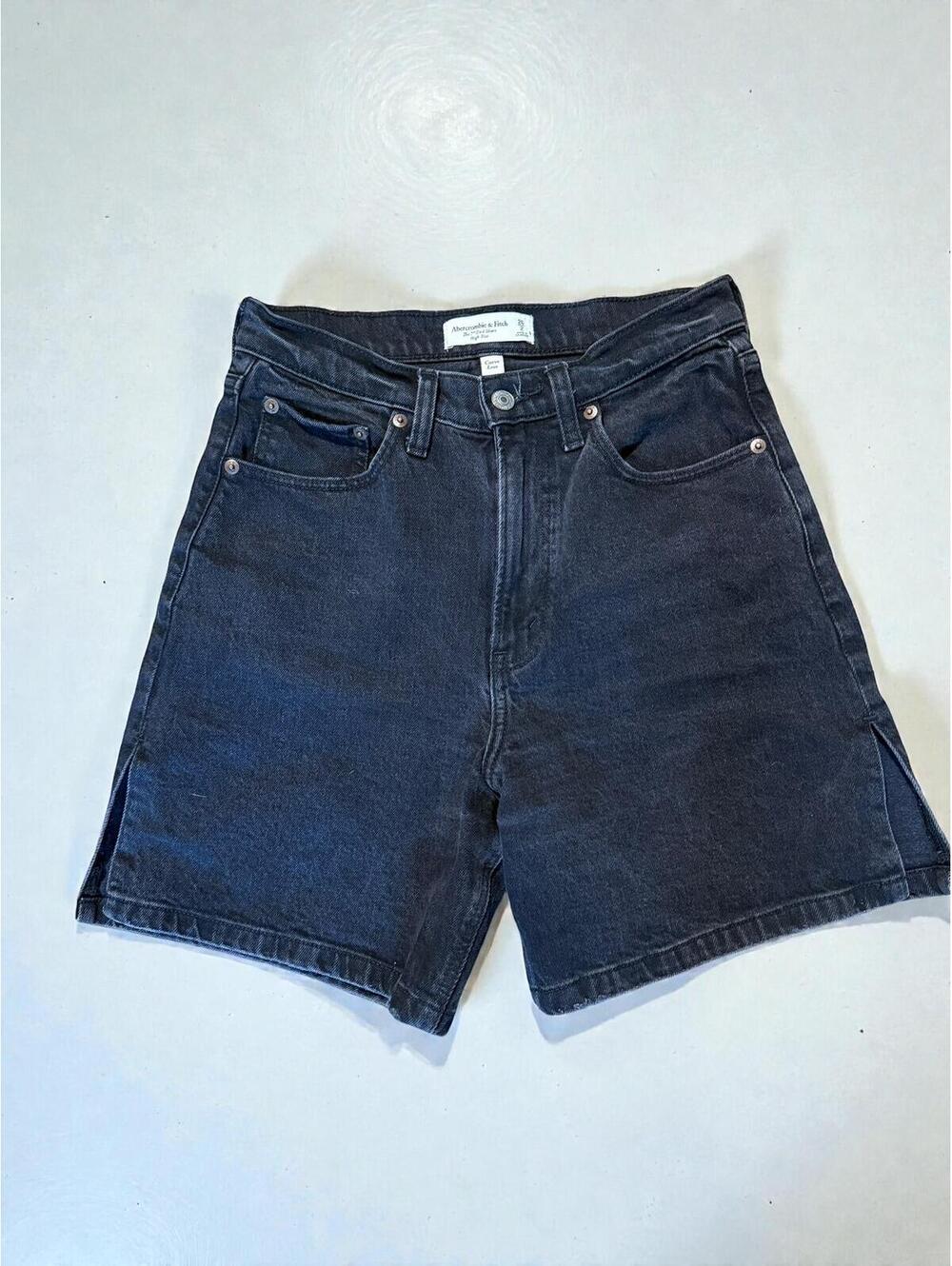 Abercrombie and Fitch High-Rise Black Denim Dad Shorts
